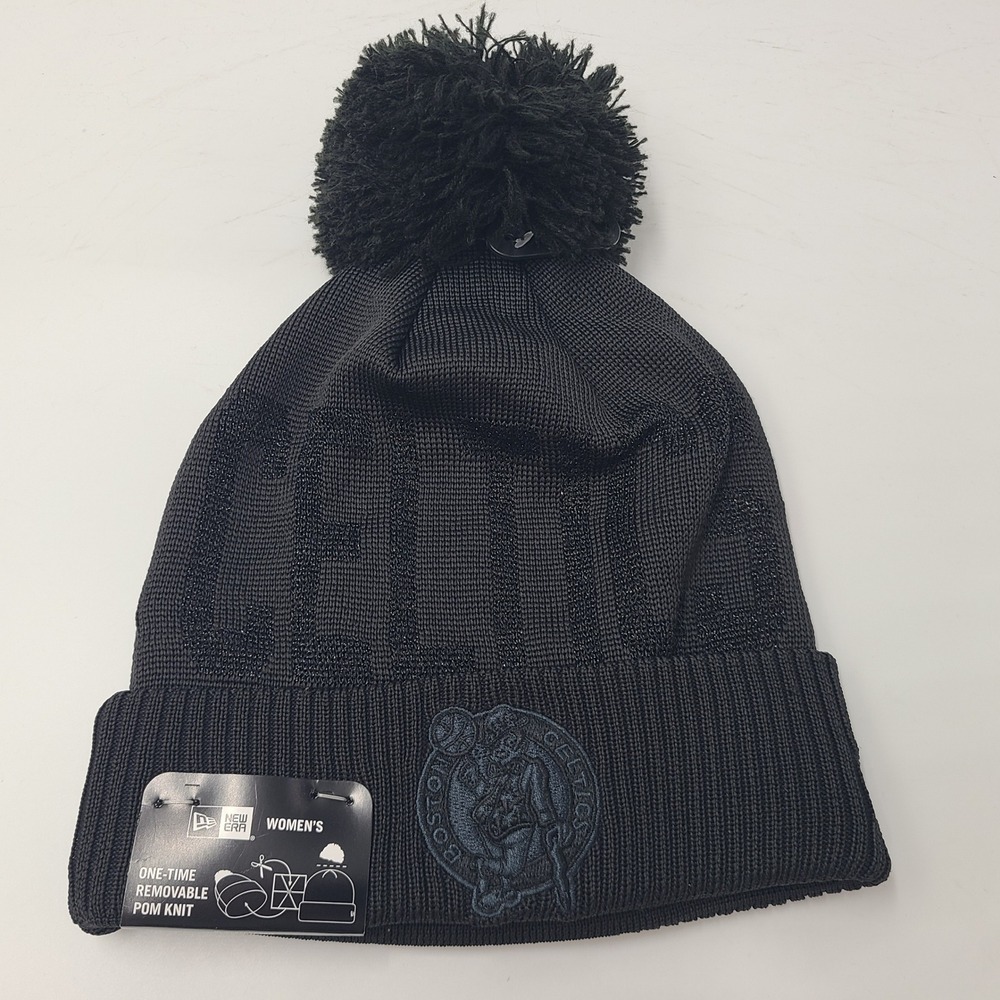 Women Boston Celtics Hat Beanie New Era Black NBA Winter Logo Pom Stocking Cap